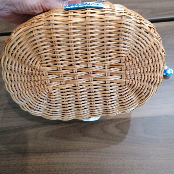 Wicker Basket with Blue Floral Handbag - Picture 3 of 6